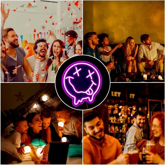 Neon Pink Melting Smiley Face Tongue Emoji Party Bday Light LED Wall Room Decor - Picture 4 of 5